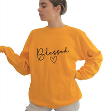 Load image into Gallery viewer, Tops Women's Sweatshirt Autumn Long Sleeve Pullover O-neck Blessed Letter Casual Loose Plus Size Sweatshirt