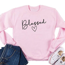 Load image into Gallery viewer, Tops Women's Sweatshirt Autumn Long Sleeve Pullover O-neck Blessed Letter Casual Loose Plus Size Sweatshirt