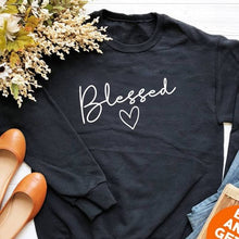Load image into Gallery viewer, Tops Women's Sweatshirt Autumn Long Sleeve Pullover O-neck Blessed Letter Casual Loose Plus Size Sweatshirt